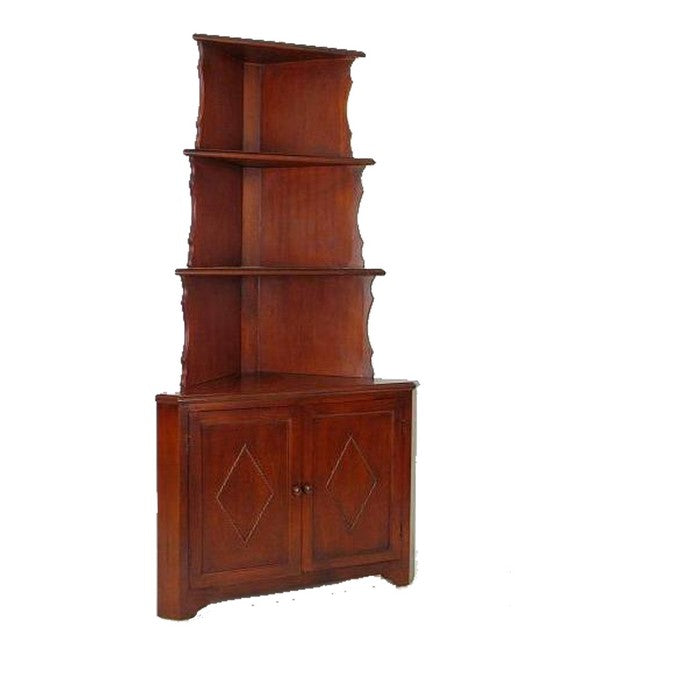 Wooden Corner Bookcase with 3 Shelves and 1 Cabinet, Brown