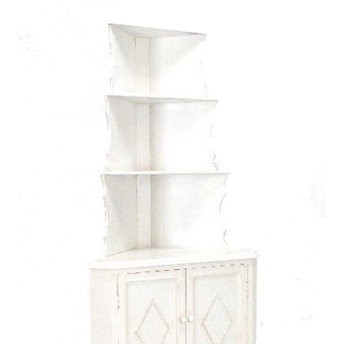 Wooden Corner Bookcase with 3 Shelves and 1 Cabinet, White
