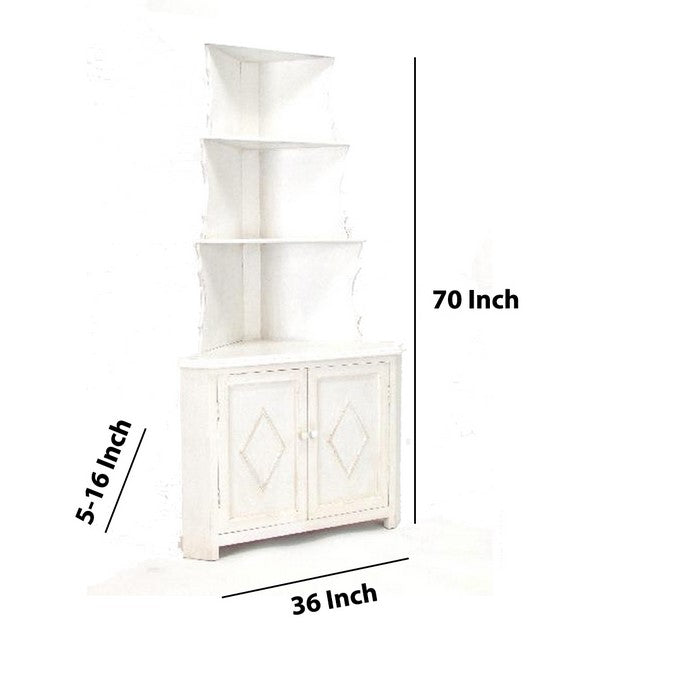 Wooden Corner Bookcase with 3 Shelves and 1 Cabinet, White
