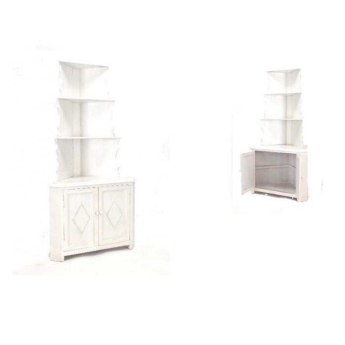 Wooden Corner Bookcase with 3 Shelves and 1 Cabinet, White