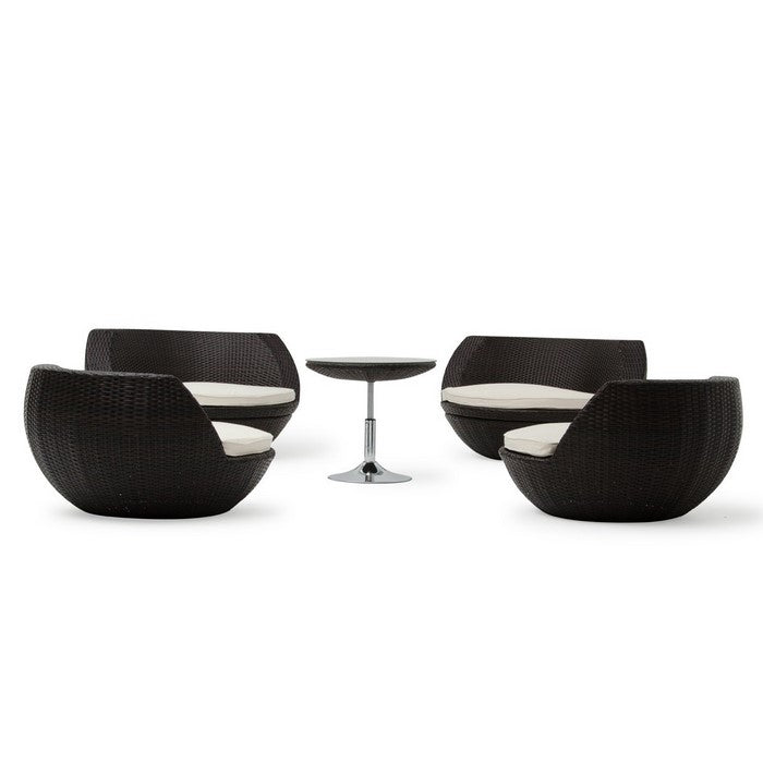 Contemporary Wicker Outdoor Seating with Glass Round Table, Set of 5, Brown