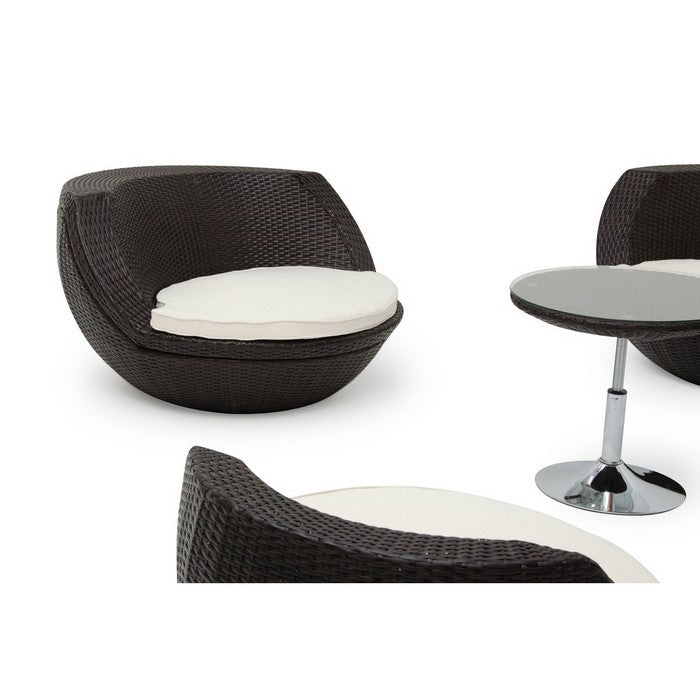 Contemporary Wicker Outdoor Seating with Glass Round Table, Set of 5, Brown