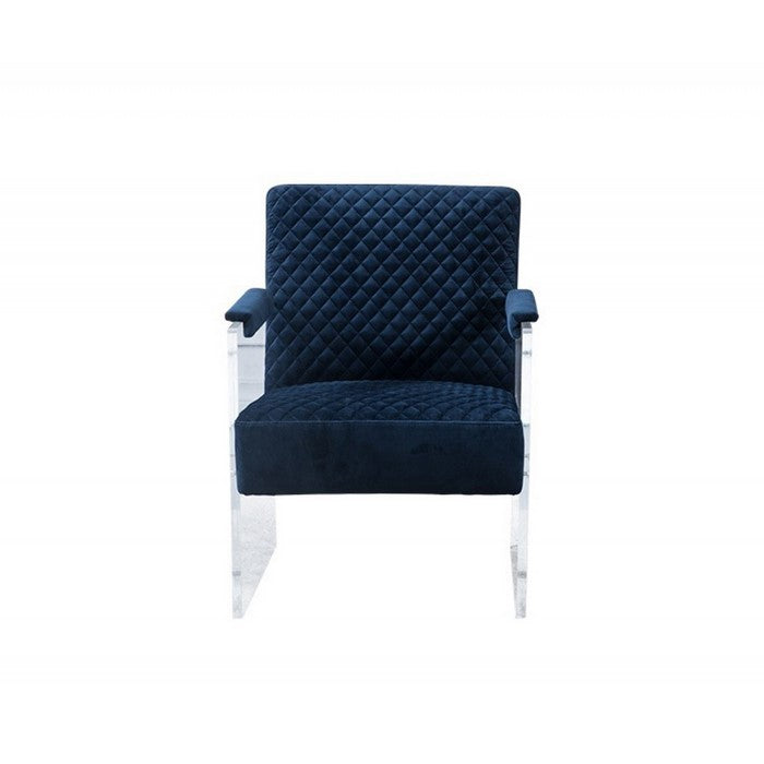 Modern Style Velvet Upholstered Lounge Chair with Acrylic Legs, Blue
