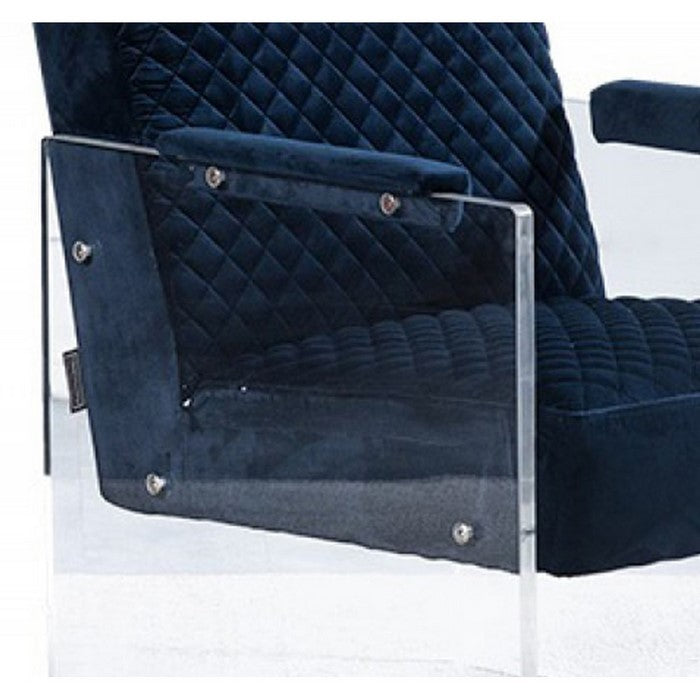 Modern Style Velvet Upholstered Lounge Chair with Acrylic Legs, Blue
