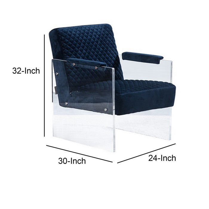 Modern Style Velvet Upholstered Lounge Chair with Acrylic Legs, Blue