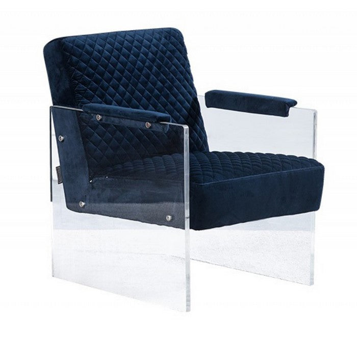 Modern Style Velvet Upholstered Lounge Chair with Acrylic Legs, Blue