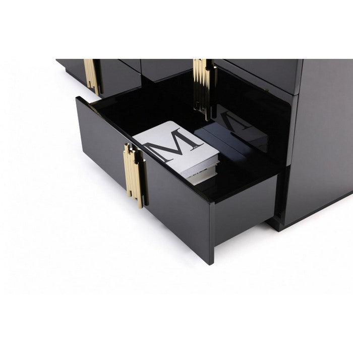 6 Drawer Dresser with Multiple Tube Metal Handle, Black and Gold