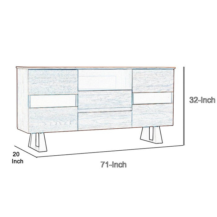 2 Door Modern Buffet with 2 Drawers and Angled Sled Base, Walnut Brown