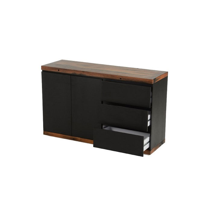Reclaimed Wood Buffet with 2 Doors and 3 Drawers, Black and Brown