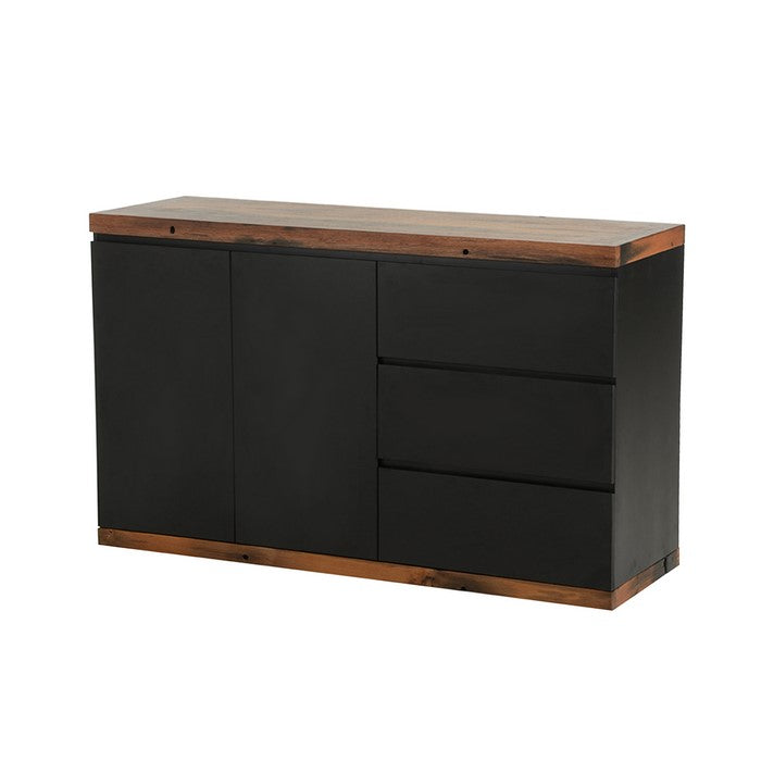 Reclaimed Wood Buffet with 2 Doors and 3 Drawers, Black and Brown