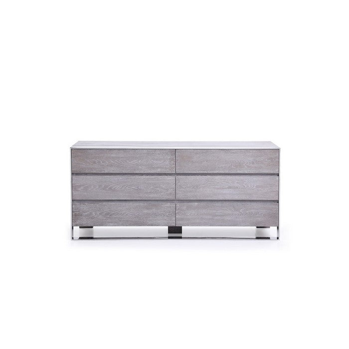 6 Drawer Dresser with Front Metal Sled Base and Block Legs, Gray