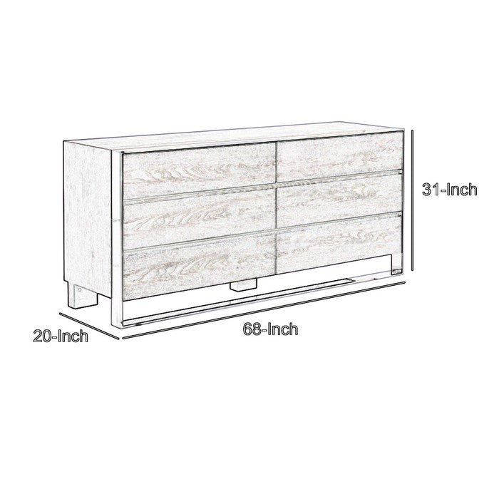 6 Drawer Dresser with Front Metal Sled Base and Block Legs, Gray
