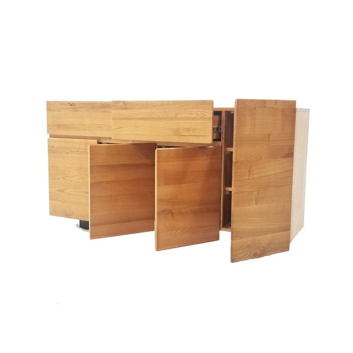 4 Storage Doors Modern Wooden Buffet with Sled Legs, Walnut Brown