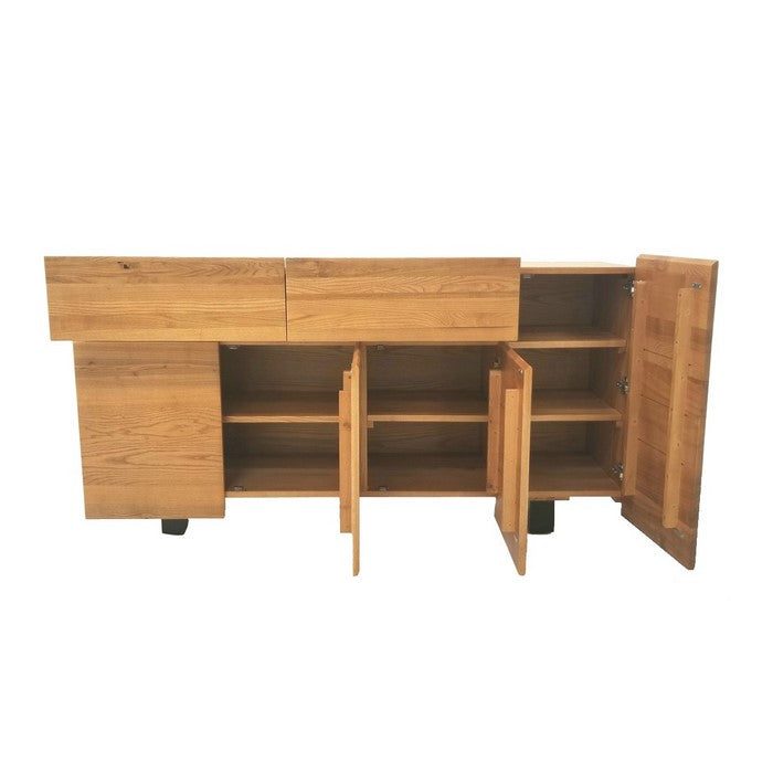 4 Storage Doors Modern Wooden Buffet with Sled Legs, Walnut Brown