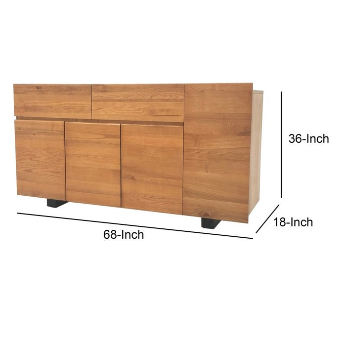 4 Storage Doors Modern Wooden Buffet with Sled Legs, Walnut Brown