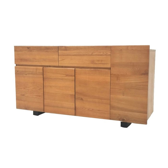 4 Storage Doors Modern Wooden Buffet with Sled Legs, Walnut Brown