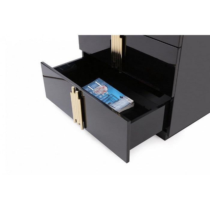 5 Drawer Chest with Multiple Tube Handle, Black and Gold