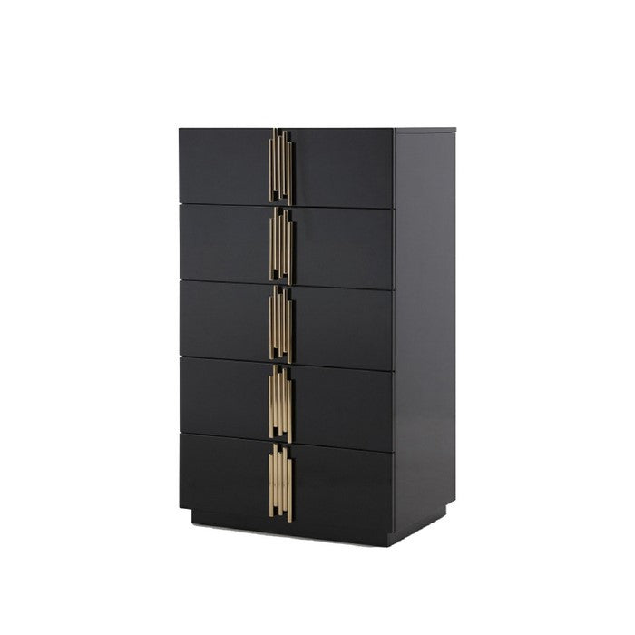 5 Drawer Chest with Multiple Tube Handle, Black and Gold