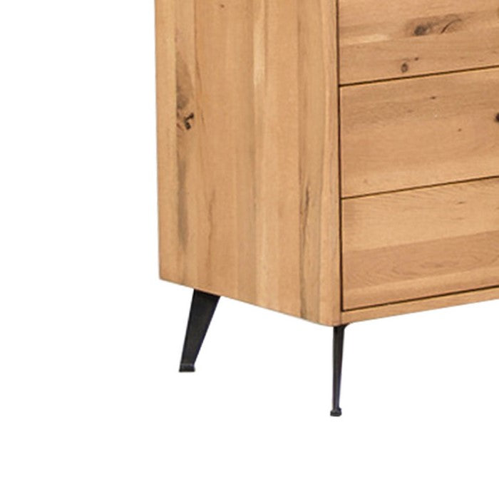 6 Double Dresser with Metal Handles and Slanted Legs, Brown