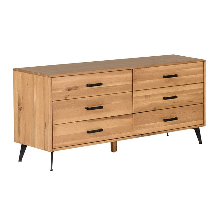 6 Double Dresser with Metal Handles and Slanted Legs, Brown