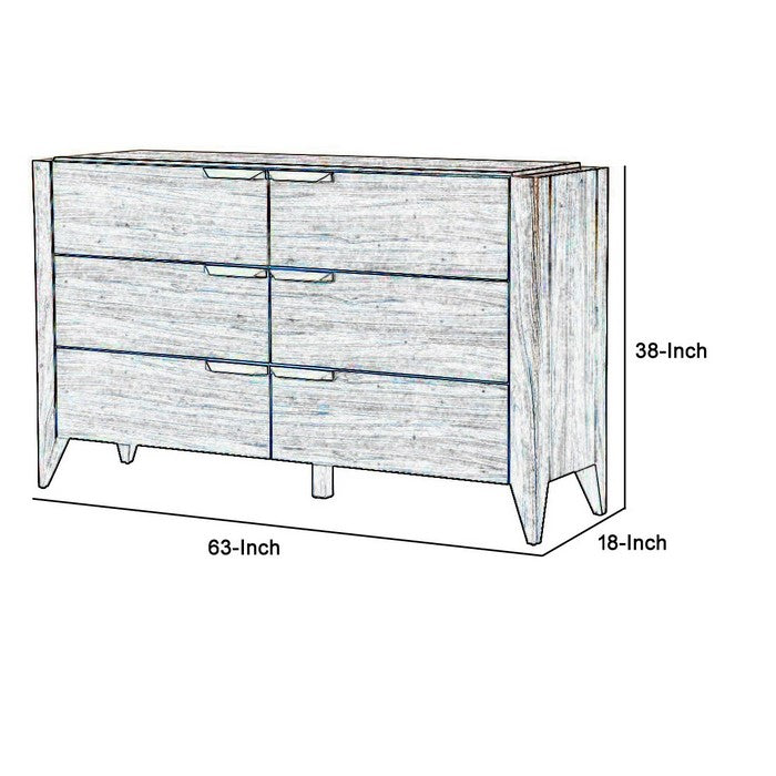 6 Drawer Modern Dresser with Corner Metal Pulls and Chamfered Legs, Brown