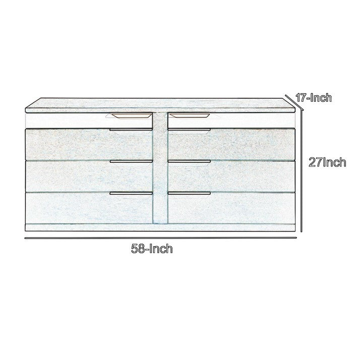 8 Drawer Modern Dresser with Corner Bar Handles, Brown and White
