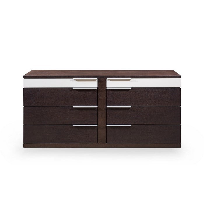 8 Drawer Modern Dresser with Corner Bar Handles, Brown and White