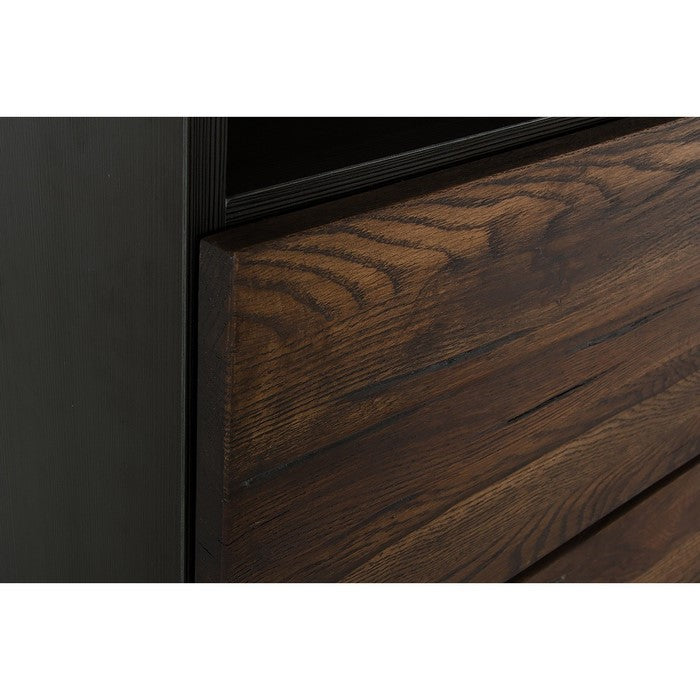 4 Drawer Modern Wooden Chest with Open Shelf Compartment, Brown