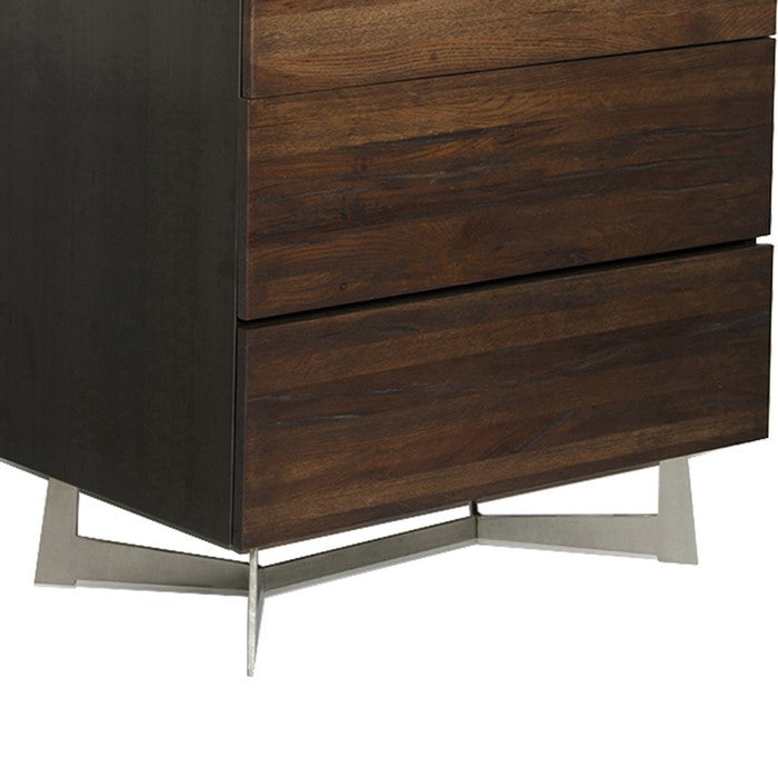 4 Drawer Modern Wooden Chest with Open Shelf Compartment, Brown