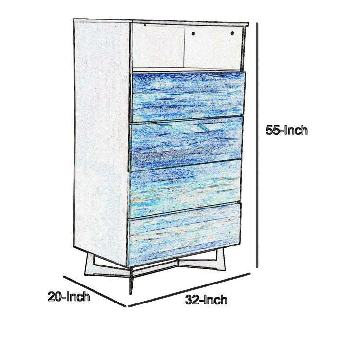 4 Drawer Modern Wooden Chest with Open Shelf Compartment, Brown