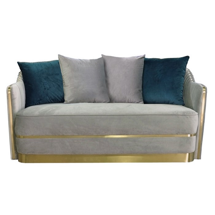 Velvet Upholstered Modern Sofa with Pleats and Curved Backrest, Gray