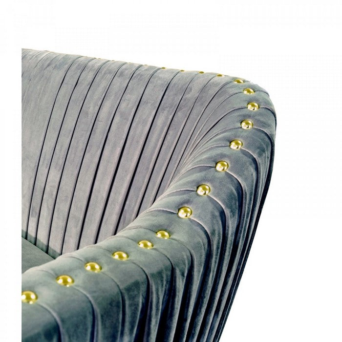 Velvet Upholstered Modern Sofa with Pleats and Curved Backrest, Gray