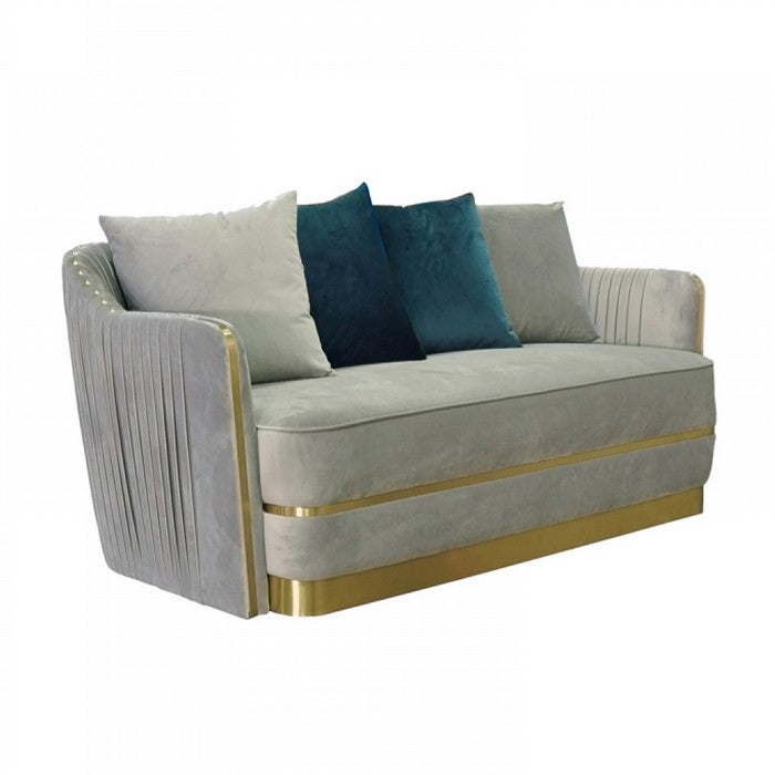 Velvet Upholstered Modern Sofa with Pleats and Curved Backrest, Gray