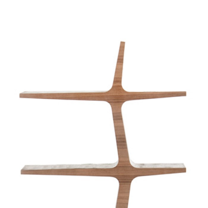 Contemporary Wooden Tree Like 5 Level Modern Shelf Unit, Walnut Brown