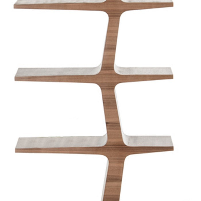 Contemporary Wooden Tree Like 5 Level Modern Shelf Unit, Walnut Brown