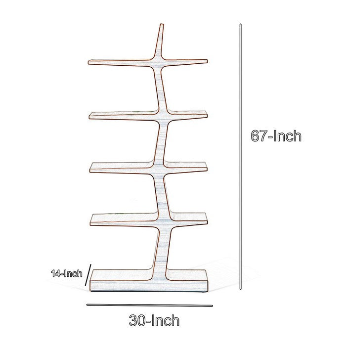 Contemporary Wooden Tree Like 5 Level Modern Shelf Unit, Walnut Brown
