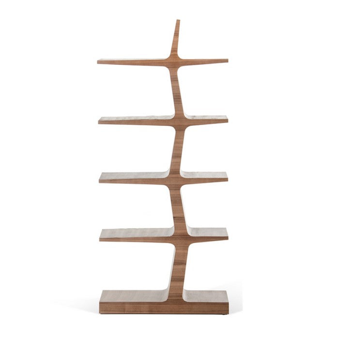 Contemporary Wooden Tree Like 5 Level Modern Shelf Unit, Walnut Brown