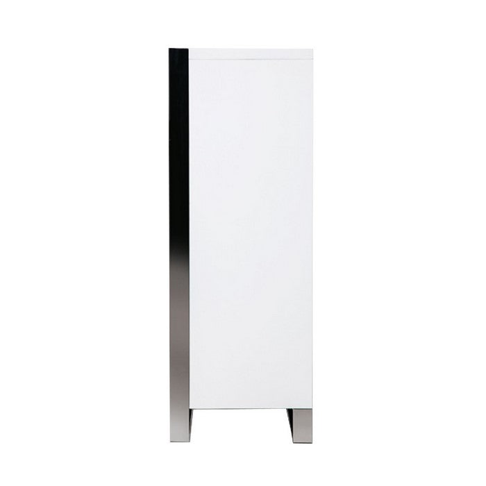 5 Drawer Vertical Chest with Metal Sled Base, White and Silver