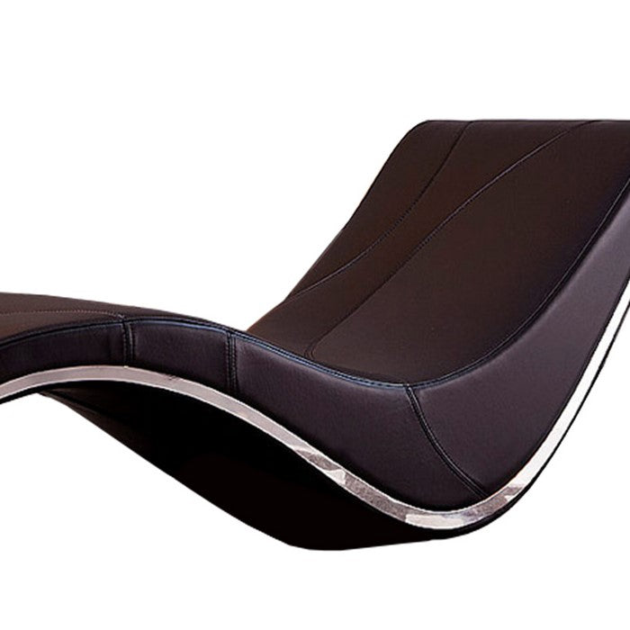 Faux Leather Upholstered Wooden Chaise with Curved Design, Brown