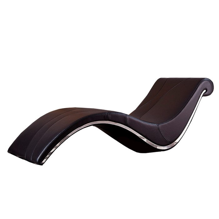 Faux Leather Upholstered Wooden Chaise with Curved Design, Brown