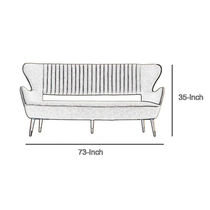 Fabric Upholstered Wooden Sofa with Vertical Channels Winged Back, Gray