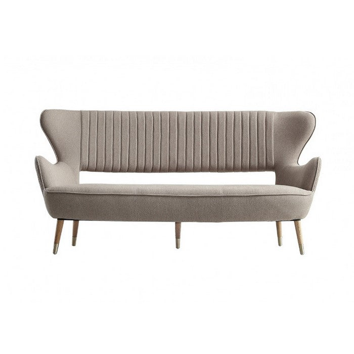 Fabric Upholstered Wooden Sofa with Vertical Channels Winged Back, Gray
