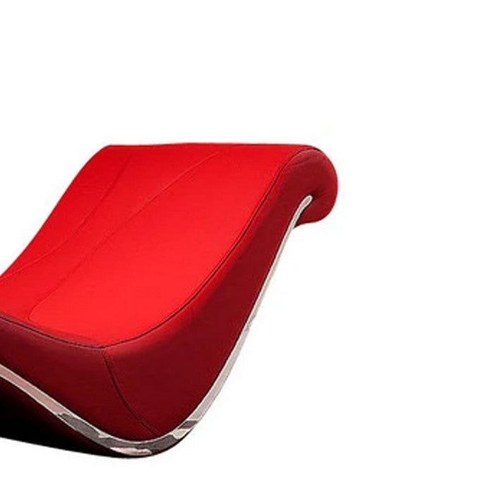 Faux Leather Upholstered Wooden Chaise with Curved Design, Red