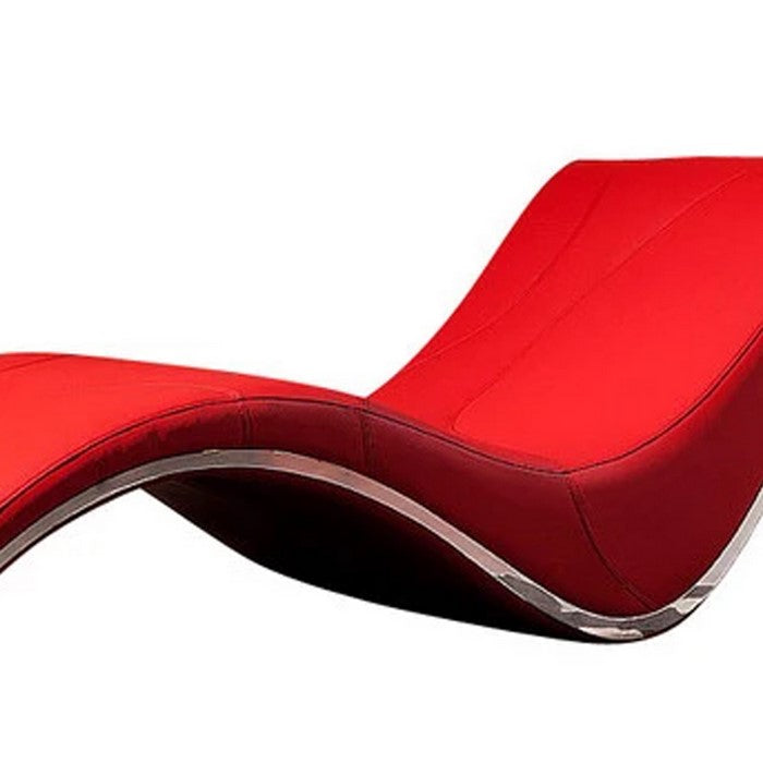 Faux Leather Upholstered Wooden Chaise with Curved Design, Red