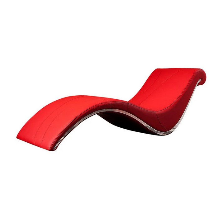 Faux Leather Upholstered Wooden Chaise with Curved Design, Red