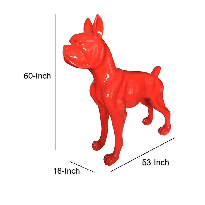Fiberglass Standing Dog Sculpture with Short Tail, Red