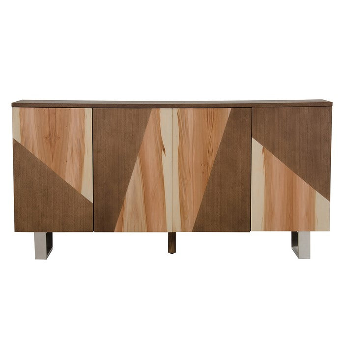 4 Storage Doors Modern Wooden Buffet with Sled Legs, Walnut Brown