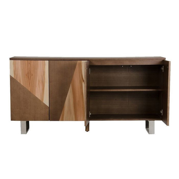 4 Storage Doors Modern Wooden Buffet with Sled Legs, Walnut Brown