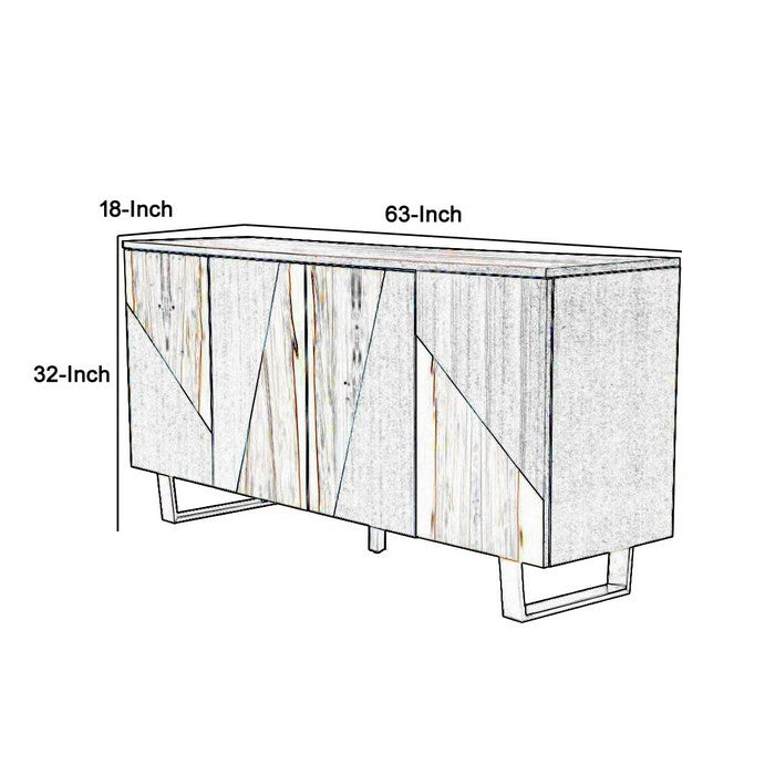 4 Storage Doors Modern Wooden Buffet with Sled Legs, Walnut Brown