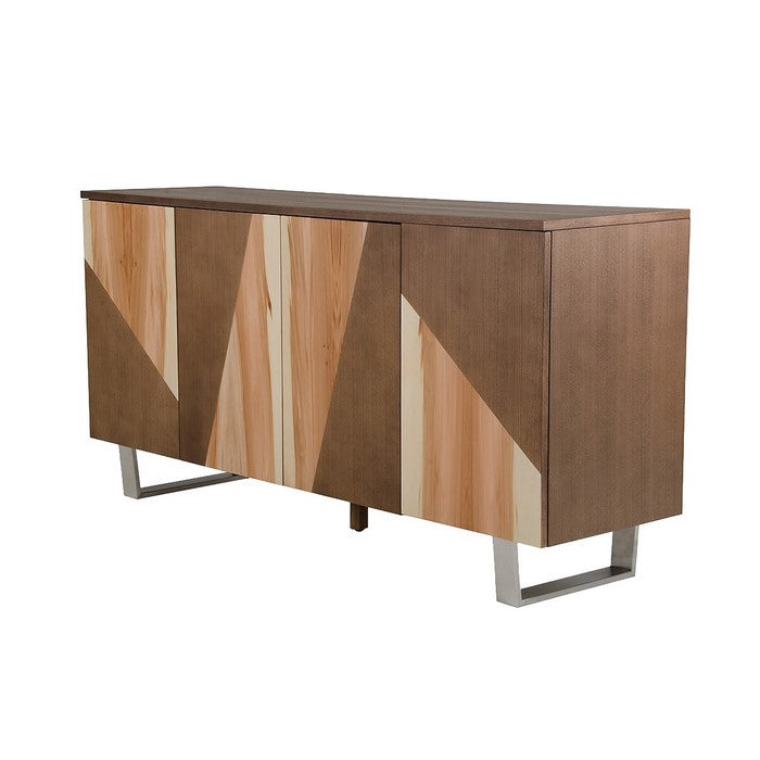 4 Storage Doors Modern Wooden Buffet with Sled Legs, Walnut Brown